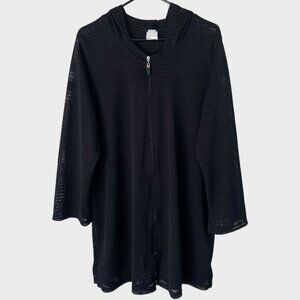 Vintage Baltex Mesh Swimsuit Cover-Up Women's Size 1X Black Mesh Hooded Zip-Up